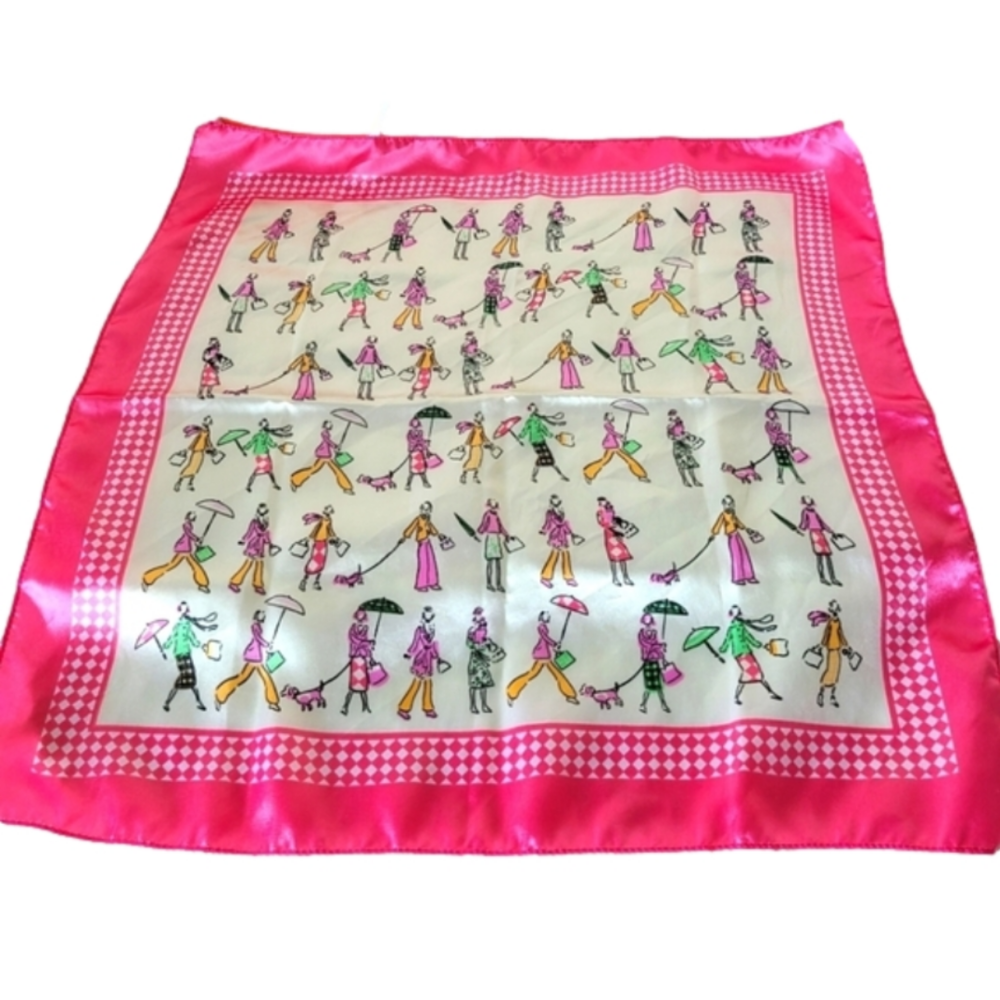 Large Pink Novelty Print Lightweight Feminine Handkerchief 19" x 19" Feminine